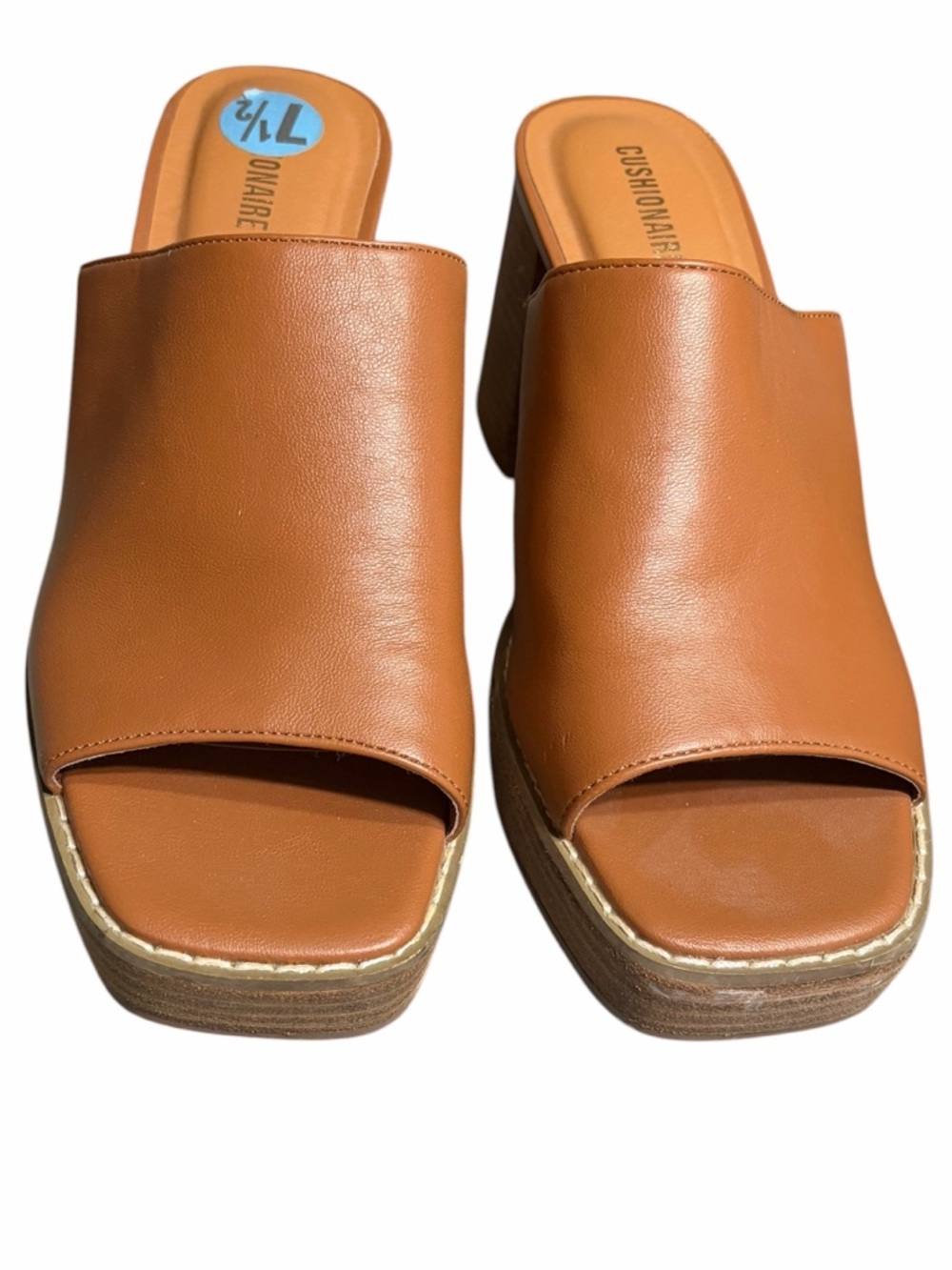 Cushionaire Women's Cognac Slide Mules with Platform